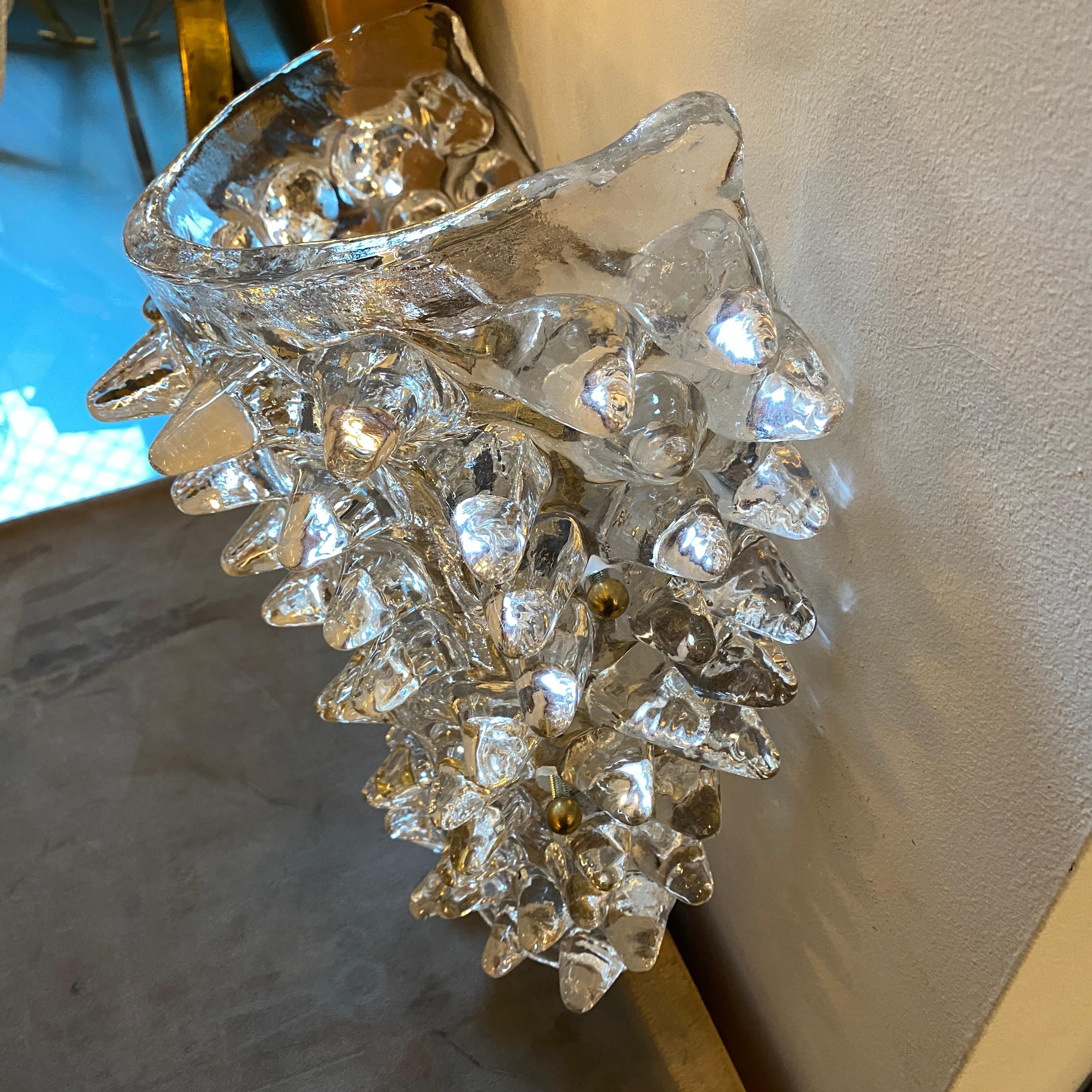 1980s Barovier Style Mid-Century Modern Rostrato Murano Glass Wall Sconces 2
