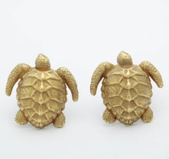 1980s Barry Kiselstein-Cord Figural Textured Green Gold Turtle Cufflinks