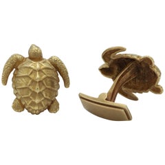 1980s Barry Kiselstein-Cord Figural Textured Green Gold Turtle Cufflinks