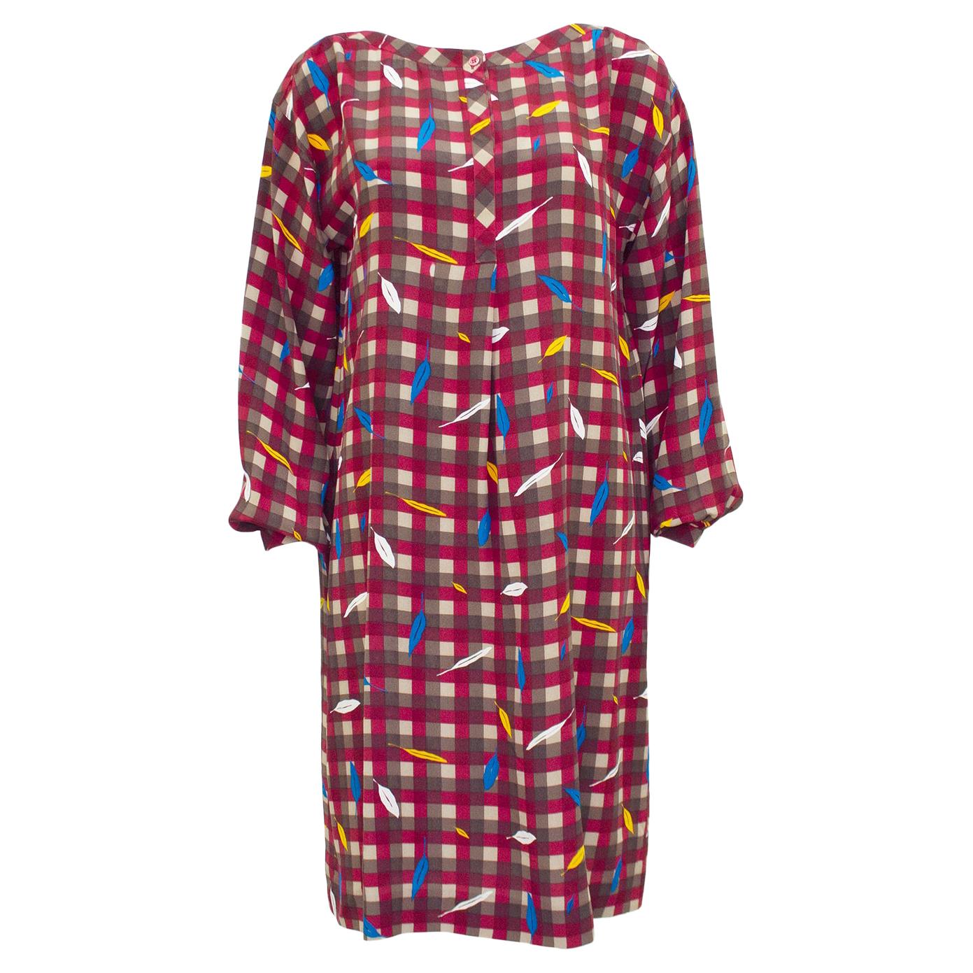 1980’s Basile Check and Feather Print Silk Dress 
