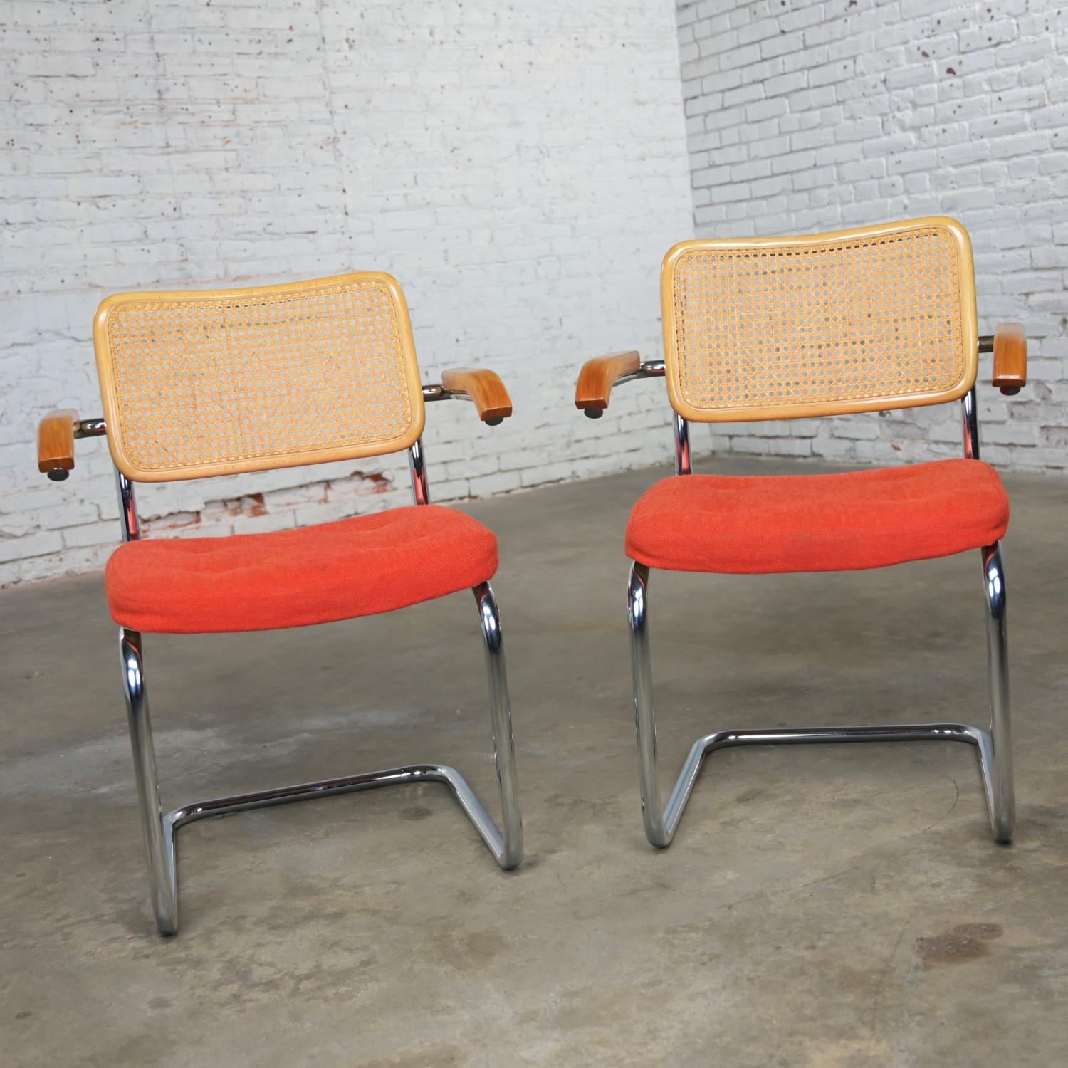 1980’s Bauhaus Pair Chromcraft Armchairs Style Cesca Chairs by Marcel Breuer For Sale 4