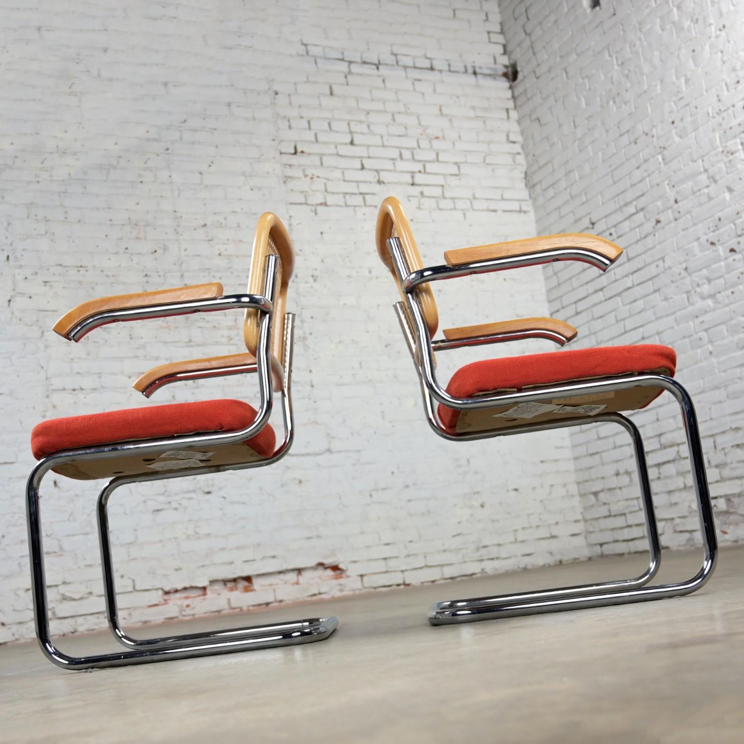 1980’s Bauhaus Pair Chromcraft Armchairs Style Cesca Chairs by Marcel Breuer For Sale 8