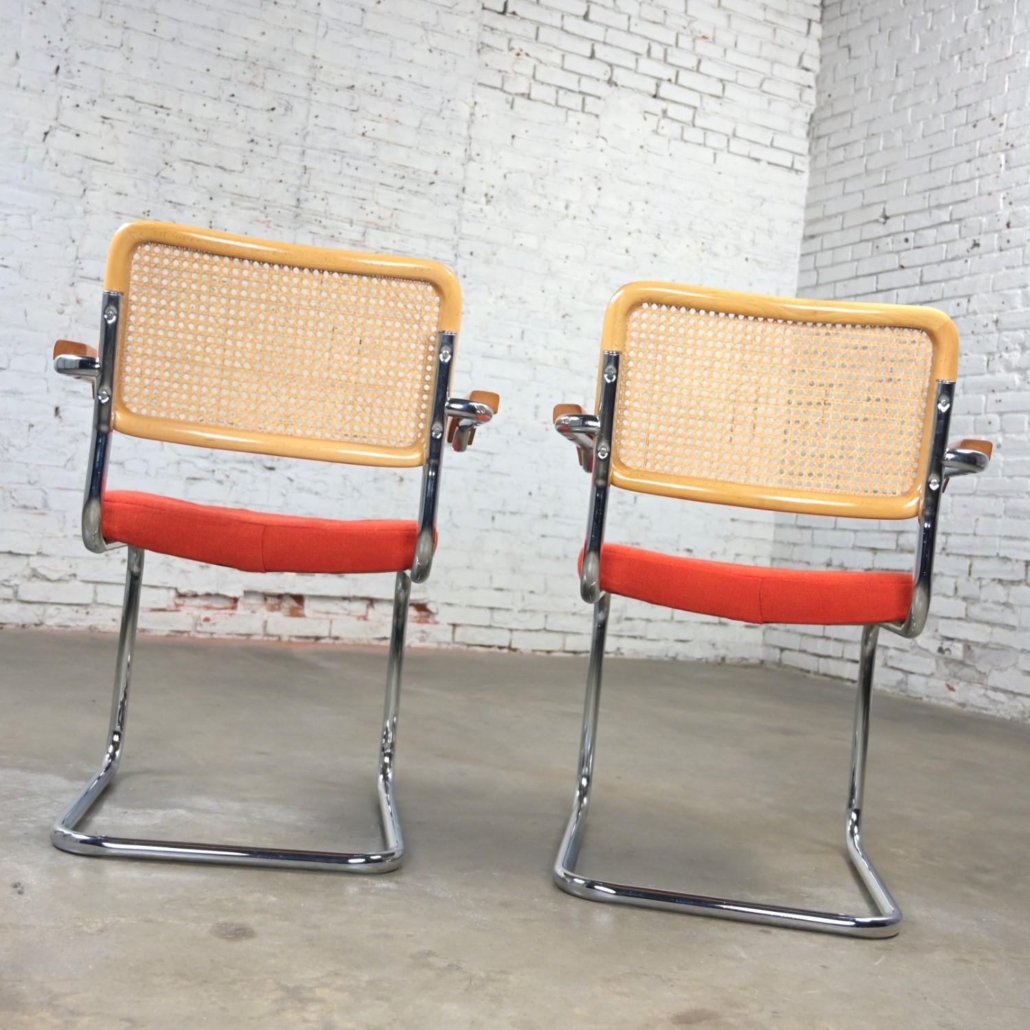 1980’s Bauhaus Pair Chromcraft Armchairs Style Cesca Chairs by Marcel Breuer For Sale 11