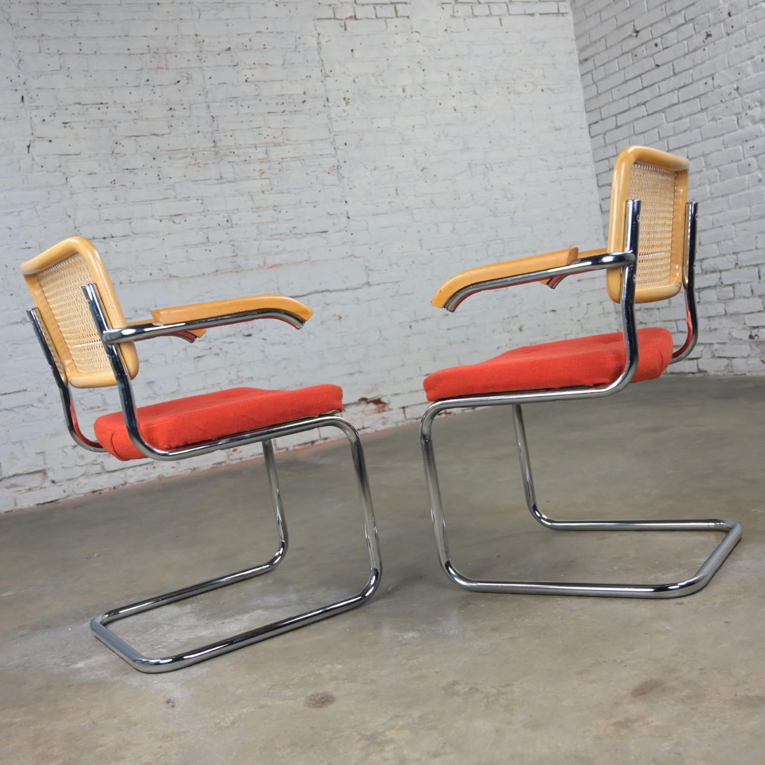 1980’s Bauhaus Pair Chromcraft Armchairs Style Cesca Chairs by Marcel Breuer For Sale 12