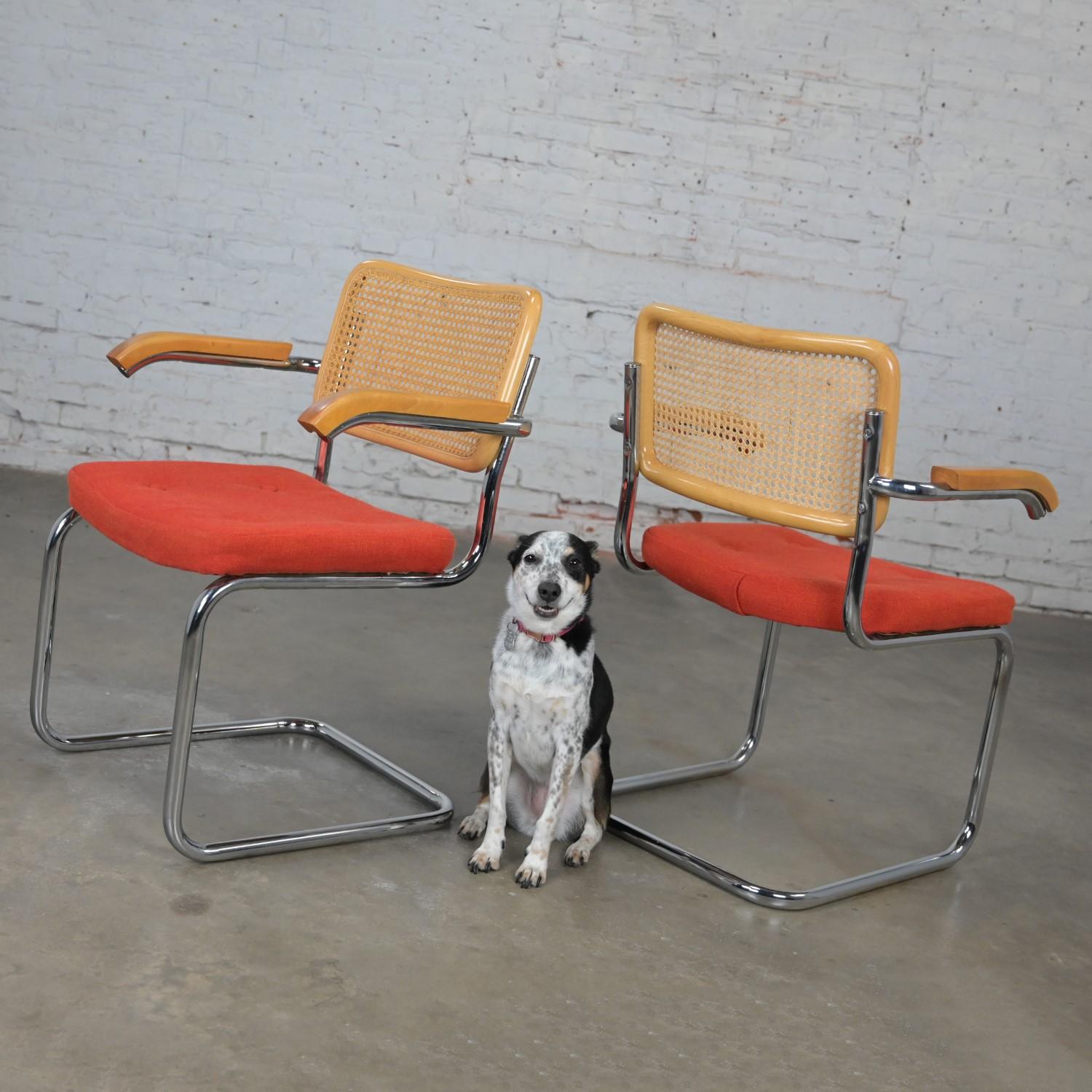 1980’s Bauhaus Pair Chromcraft Armchairs Style Cesca Chairs by Marcel Breuer For Sale 13