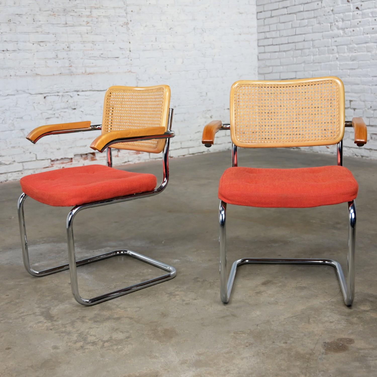 1980’s Bauhaus Pair Chromcraft Armchairs Style Cesca Chairs by Marcel Breuer In Good Condition For Sale In Topeka, KS
