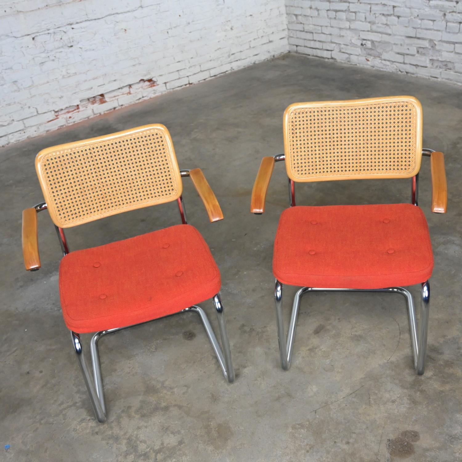 Fabric 1980’s Bauhaus Pair Chromcraft Armchairs Style Cesca Chairs by Marcel Breuer For Sale