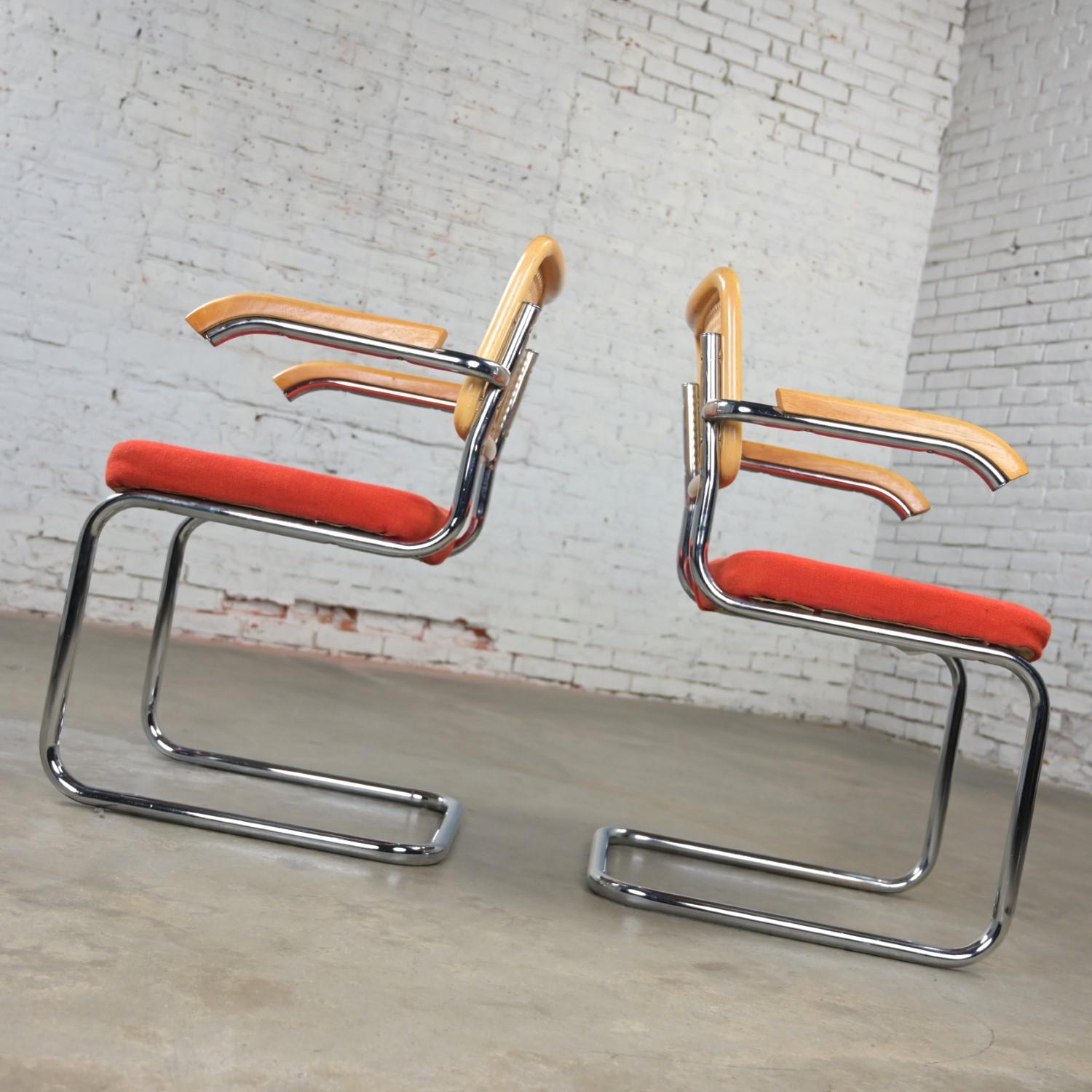 1980’s Bauhaus Pair Chromcraft Armchairs Style Cesca Chairs by Marcel Breuer For Sale 1