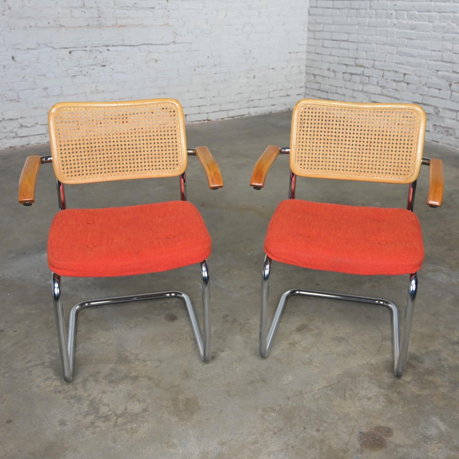 1980’s Bauhaus Pair Chromcraft Armchairs Style Cesca Chairs by Marcel Breuer For Sale 2
