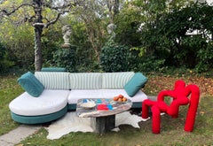 1980er Jahre B&b Italia Antonio Citterio Waschtisch-Sofa in Grün und Eierschale-- 2