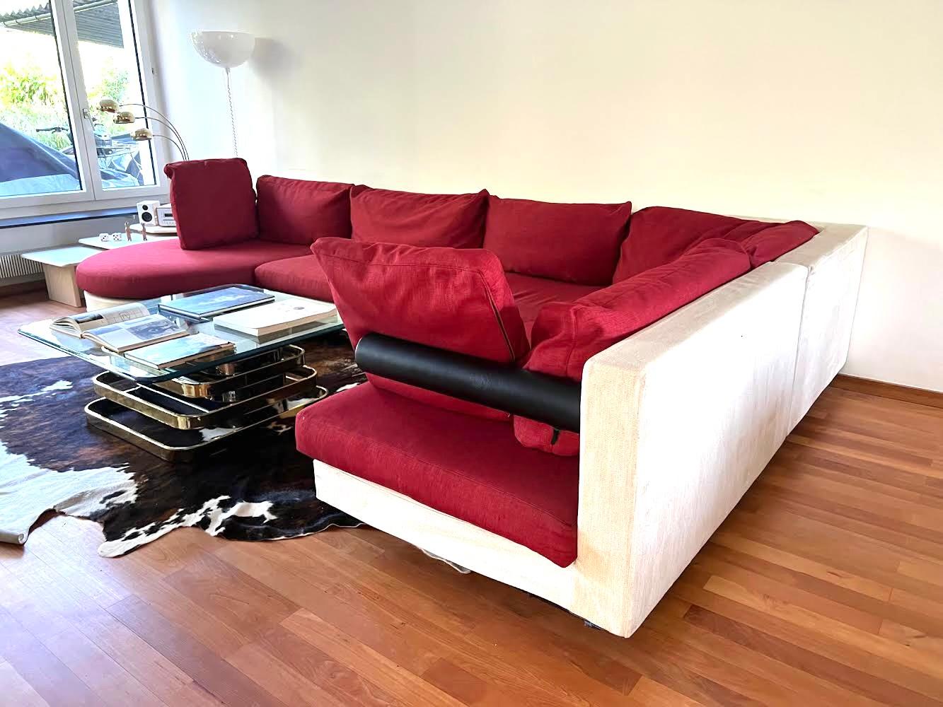 Post-Modern 1980s B&B Italia Antonio Citterio Sity Sofa Sectional in Maroon and Eggshell For Sale
