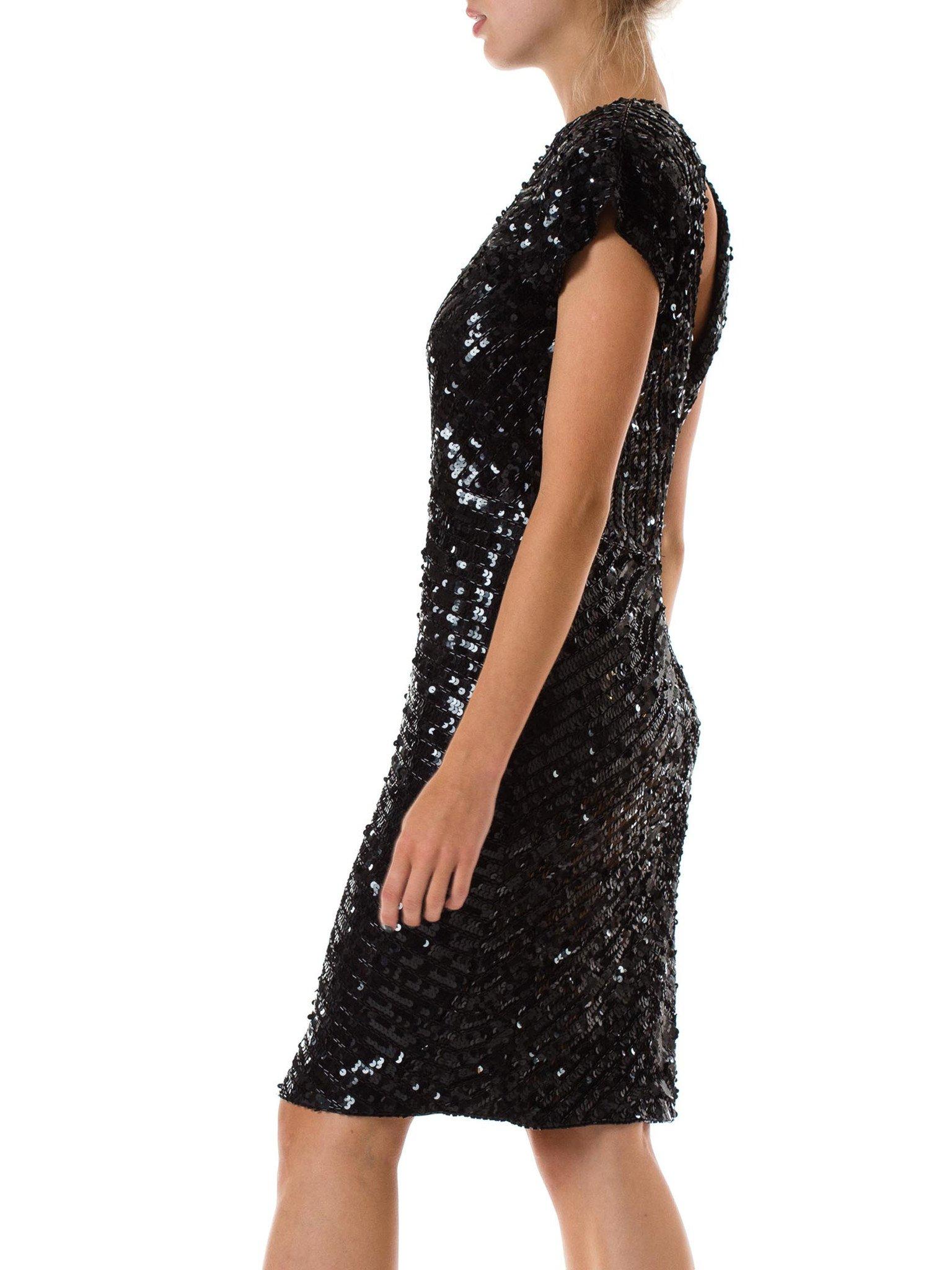 1980S Black Beaded Polyester Jersey Body-Con Cocktail Dress 2
