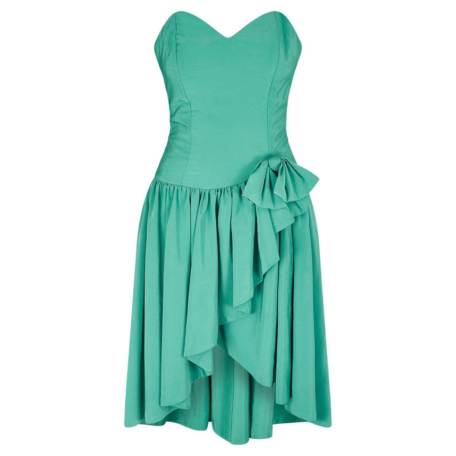 1980s Bees Knees Emerald Green Strapless Dress For Sale