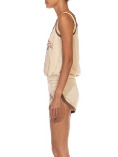 Ensemble aus beigem und braunem Poly/Baumwolle-Spiel-Tennis, Minnie Mouse, 1980er Jahre