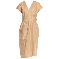 Vintage 1980S Beige Linen Blend Dress Lined In Rayon