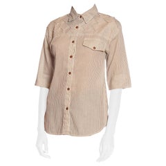 1980S Beige & White Cotton Blend Shirt With Cool Pleated Shoulders