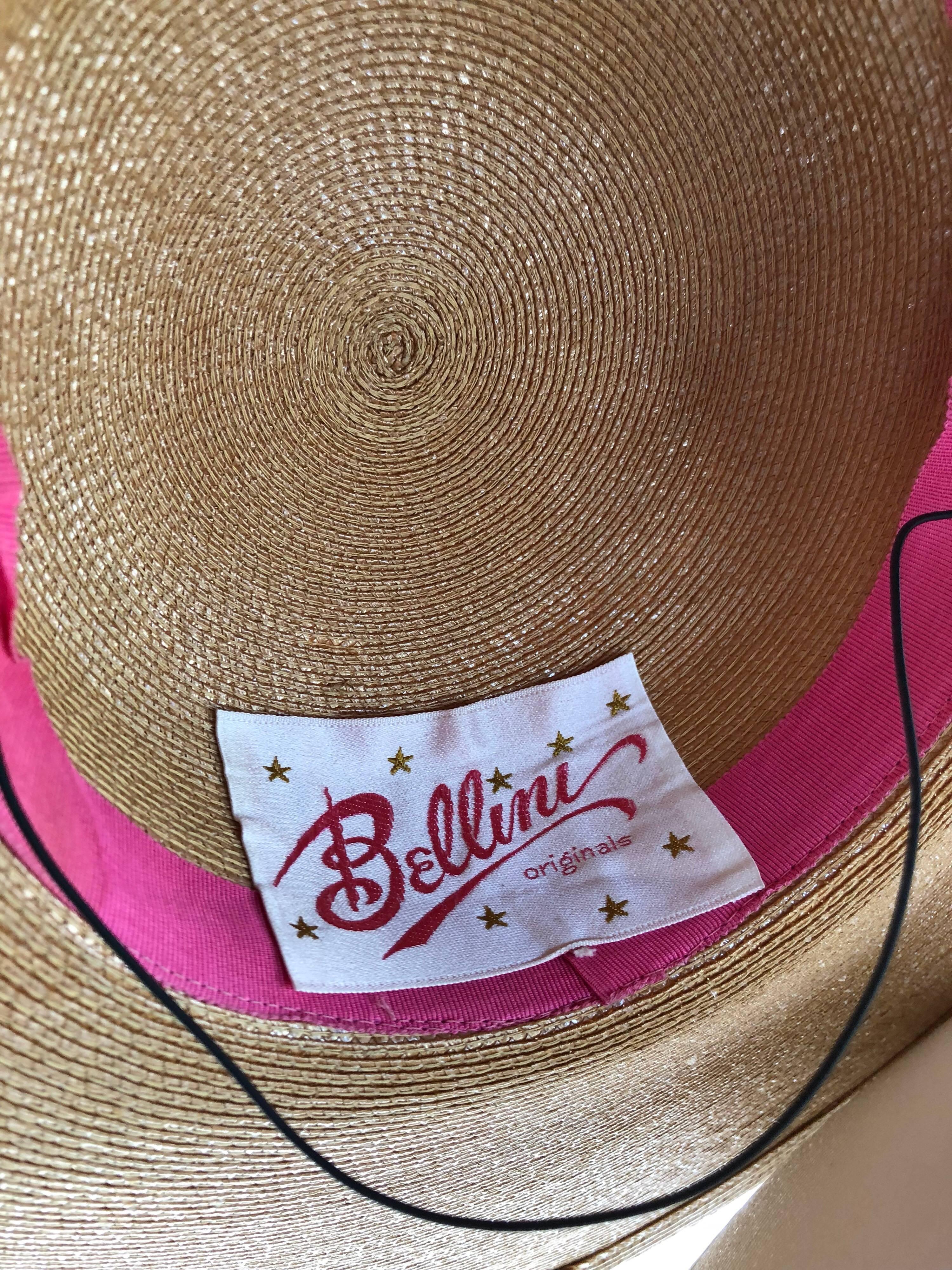1980s Bellini Original Natural Milanese Straw Saucer-Shaped Hat In Excellent Condition In Gresham, OR