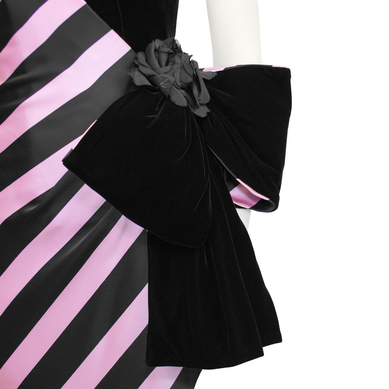 Women's 1980s Bellville Sassoon Black and Pink Strapless Gown For Sale