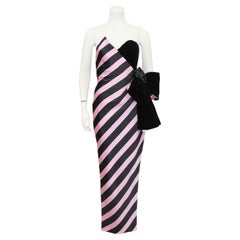 1980er Bellville Sassoon Schwarzes und rosafarbenes trägerloses Kleid
