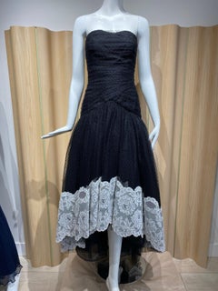 1980s Bellville Sassoon Black Strapless Tulle Gown with Large Shawl