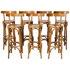 1980's Bentwood Barstools High Back, Set of Seven