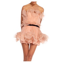 1980S BERGDORF COUTURE Blush Pink & Black Silk Pleated Strapless Cocktail Dress