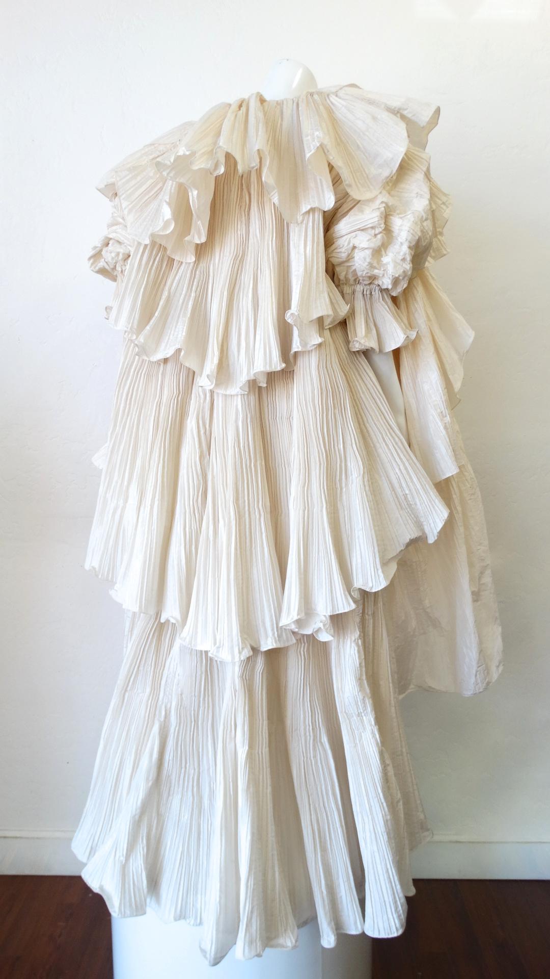 1980s Bernard Perris Couture Cream Silk Crepe Opera Coat 5