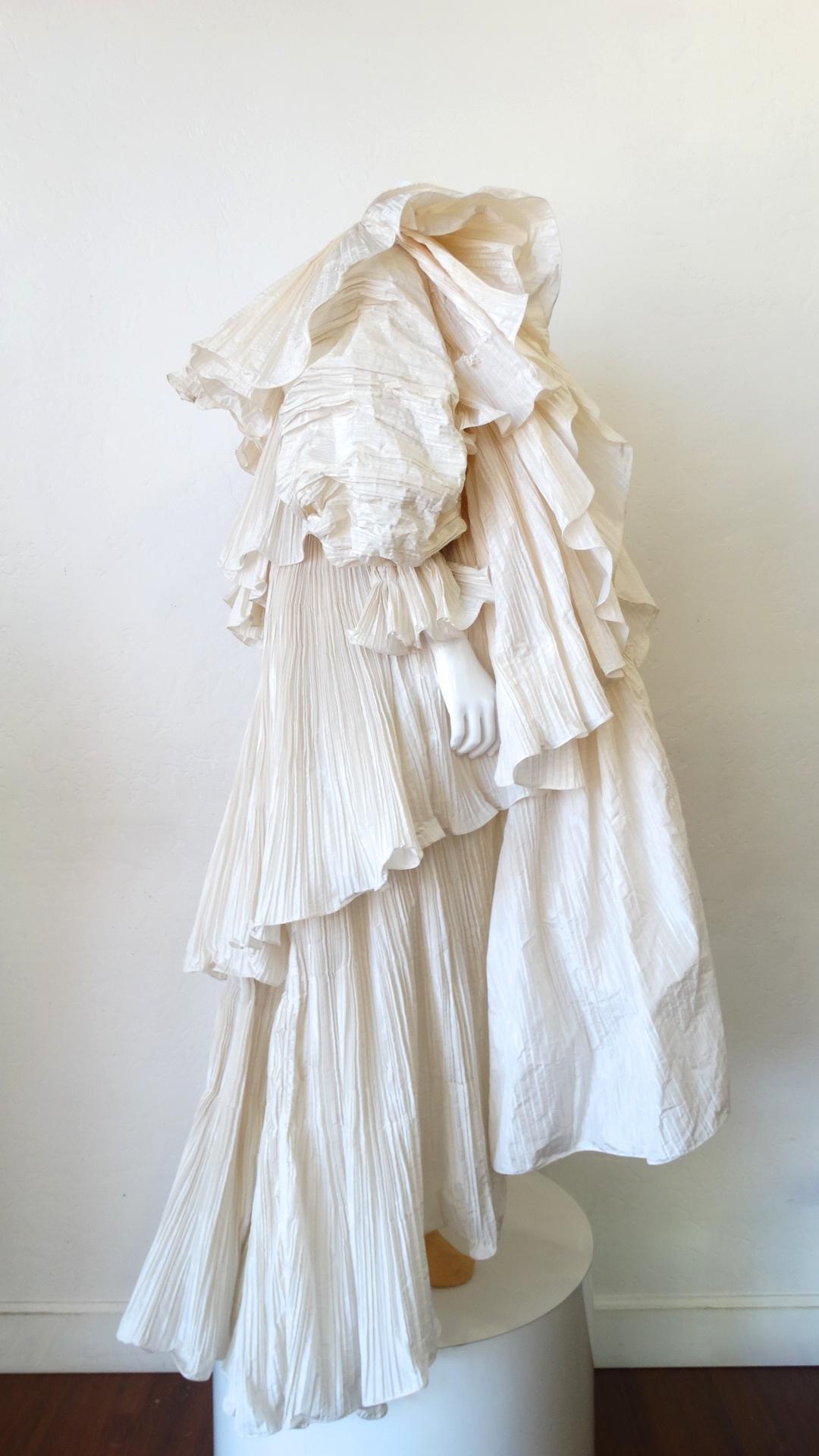 1980s Bernard Perris Couture Cream Silk Crepe Opera Coat 9