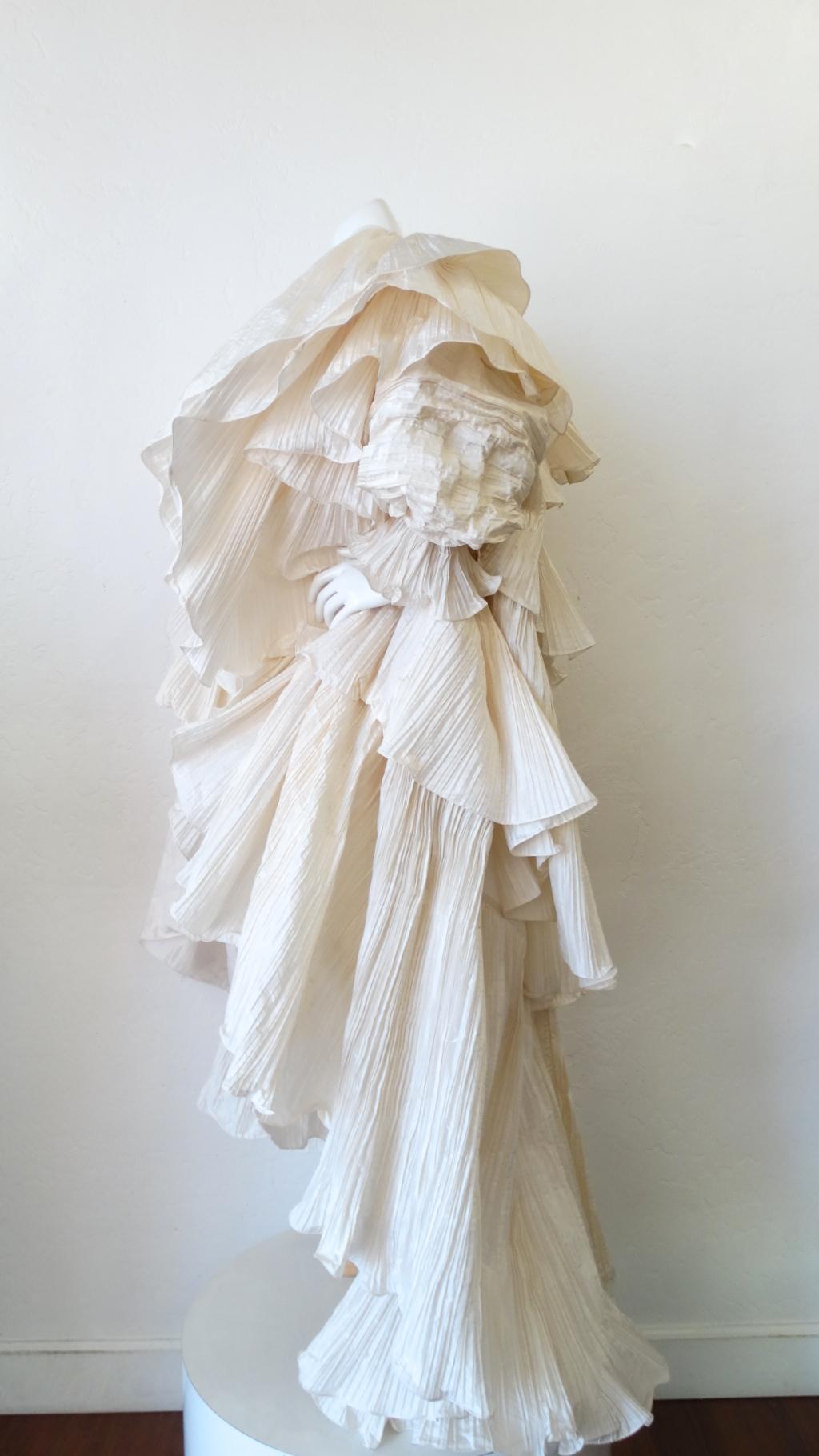 1980s Bernard Perris Couture Cream Silk Crepe Opera Coat 2
