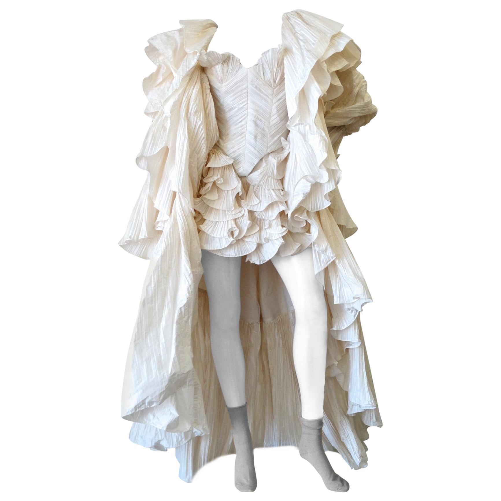 1980s Bernard Perris Couture Cream Silk Crepe Opera Coat at 1stDibs