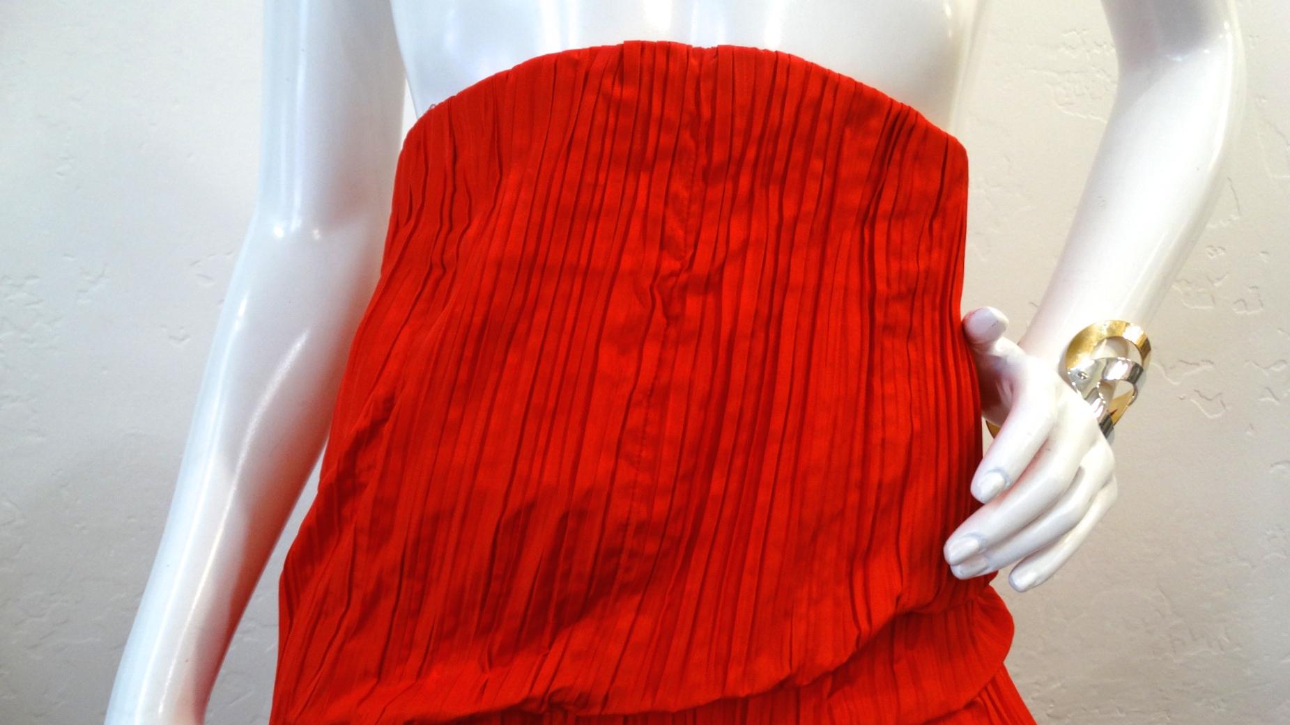 Red 1980s Bernard Perris Couture Silk Crepe High Waisted Skirt For Sale
