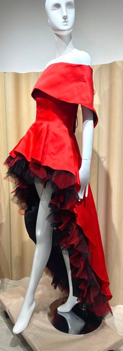 1980er Bernard Perris Rotes Satin-Minikleid aus Korsett- Tüll