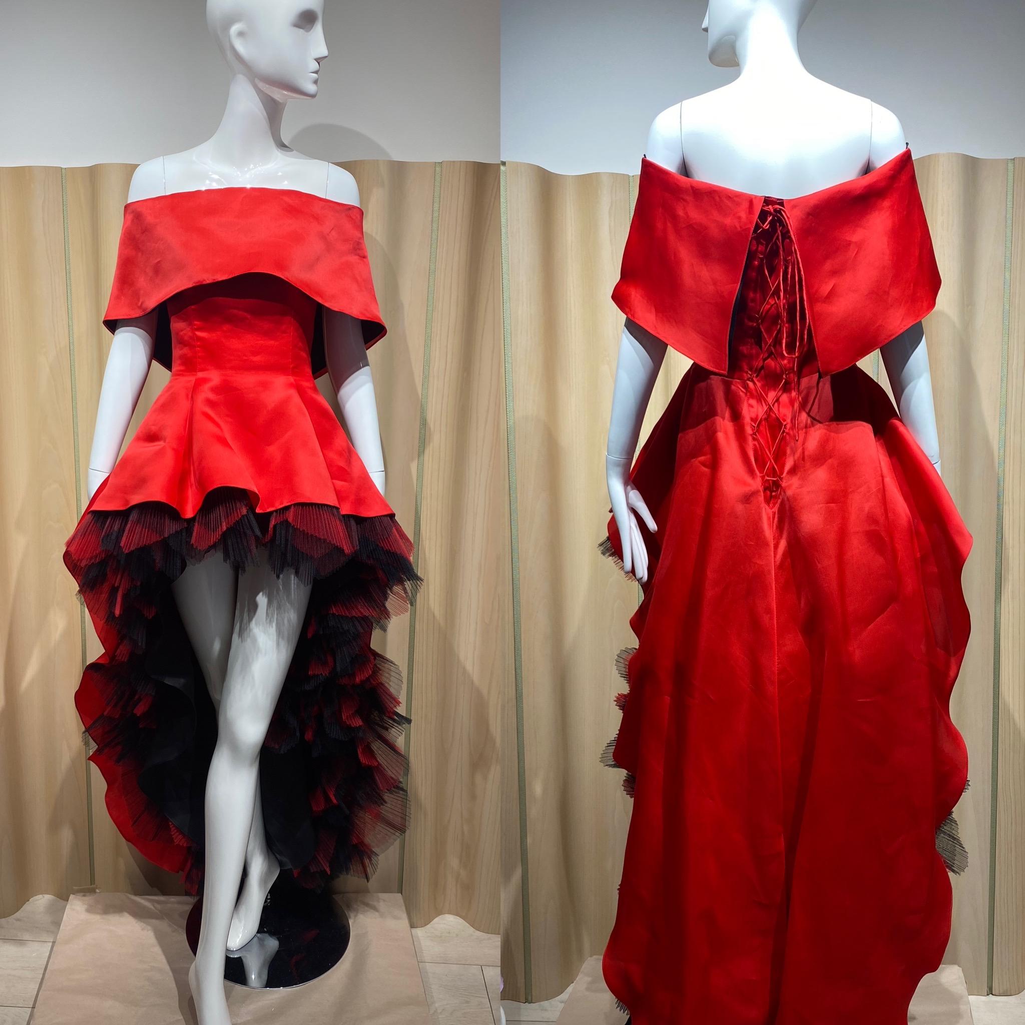 Women's 1980s Bernard Perris Red Satin Corset Tulle Mini Dress For Sale