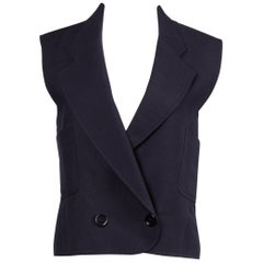 1980s Bernard Perris Vintage Navy Blue Wool Vest or Waistcoat
