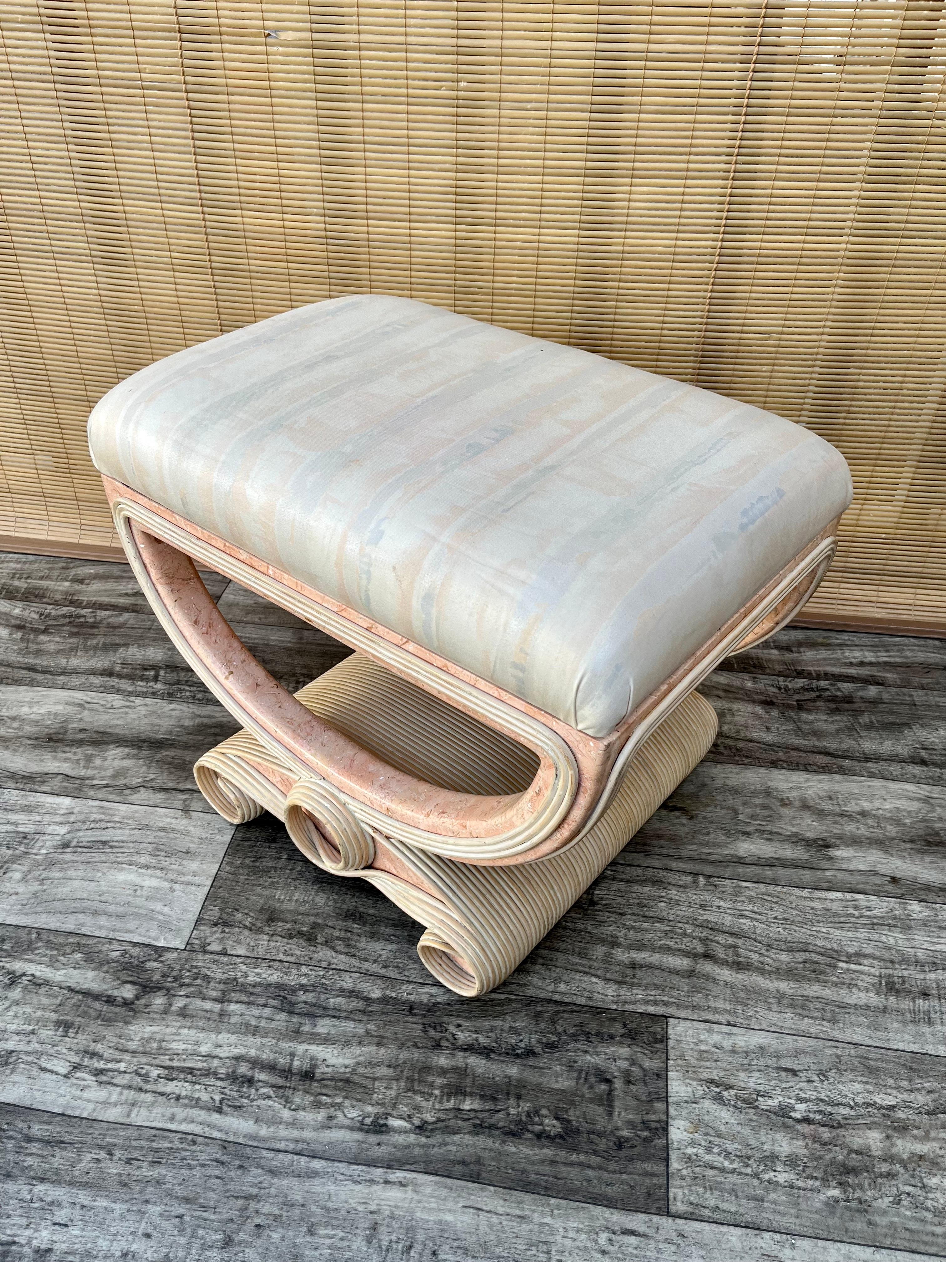 1980s Betty Cobonpue Style Pencil Reed and Tessellated Stone Bench For Sale 6