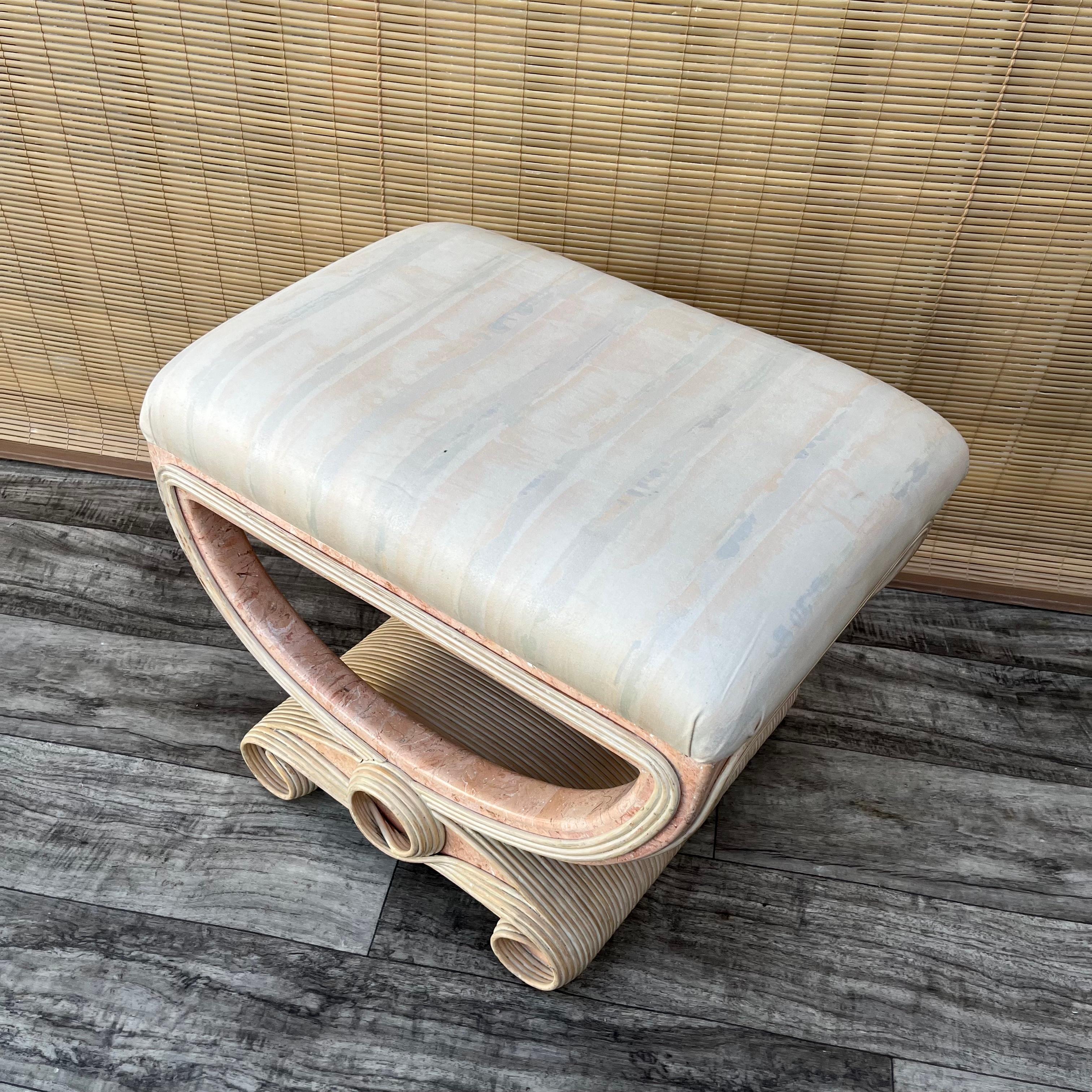 1980s Betty Cobonpue Style Pencil Reed and Tessellated Stone Bench For Sale 11