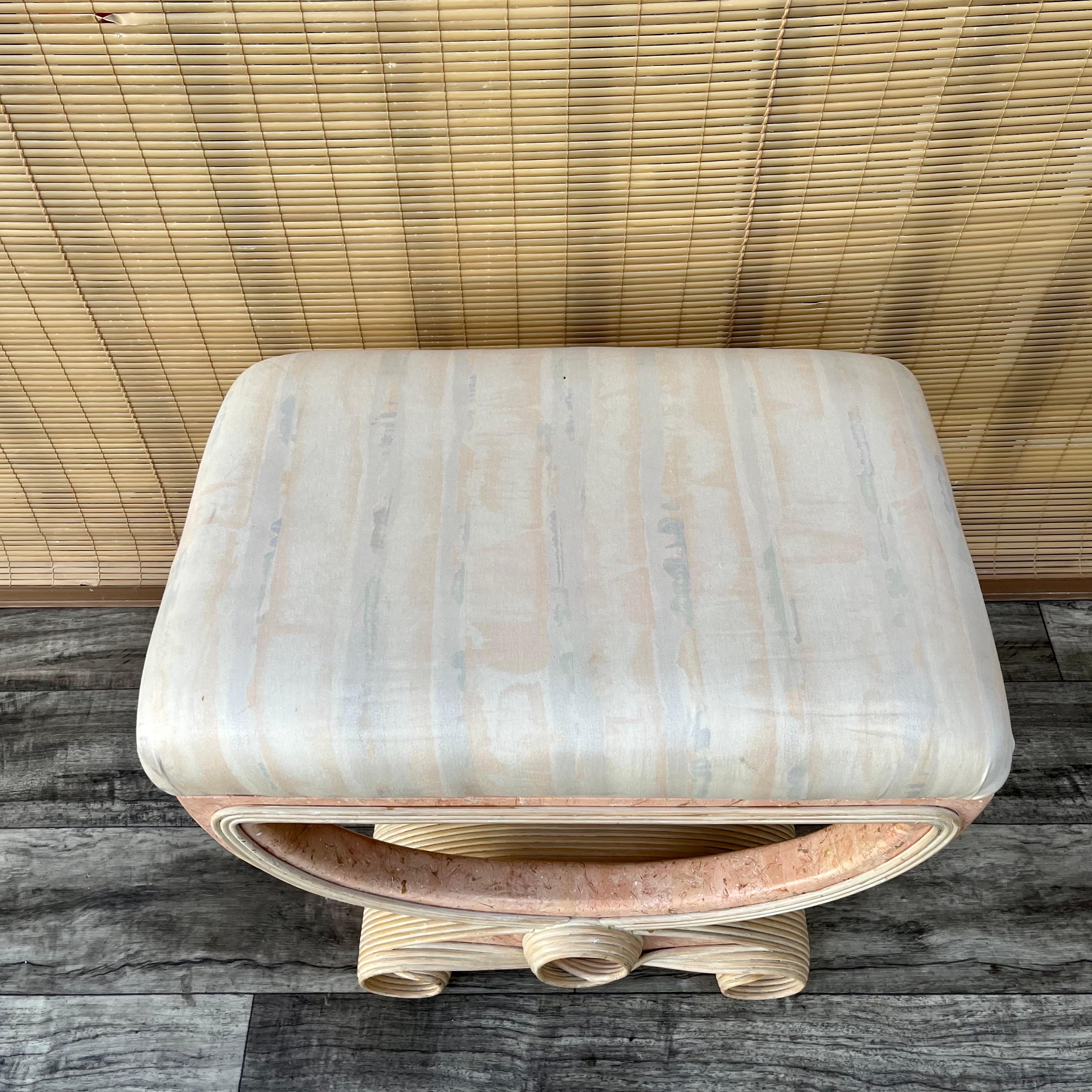 Post-Modern 1980s Betty Cobonpue Style Pencil Reed and Tessellated Stone Bench For Sale