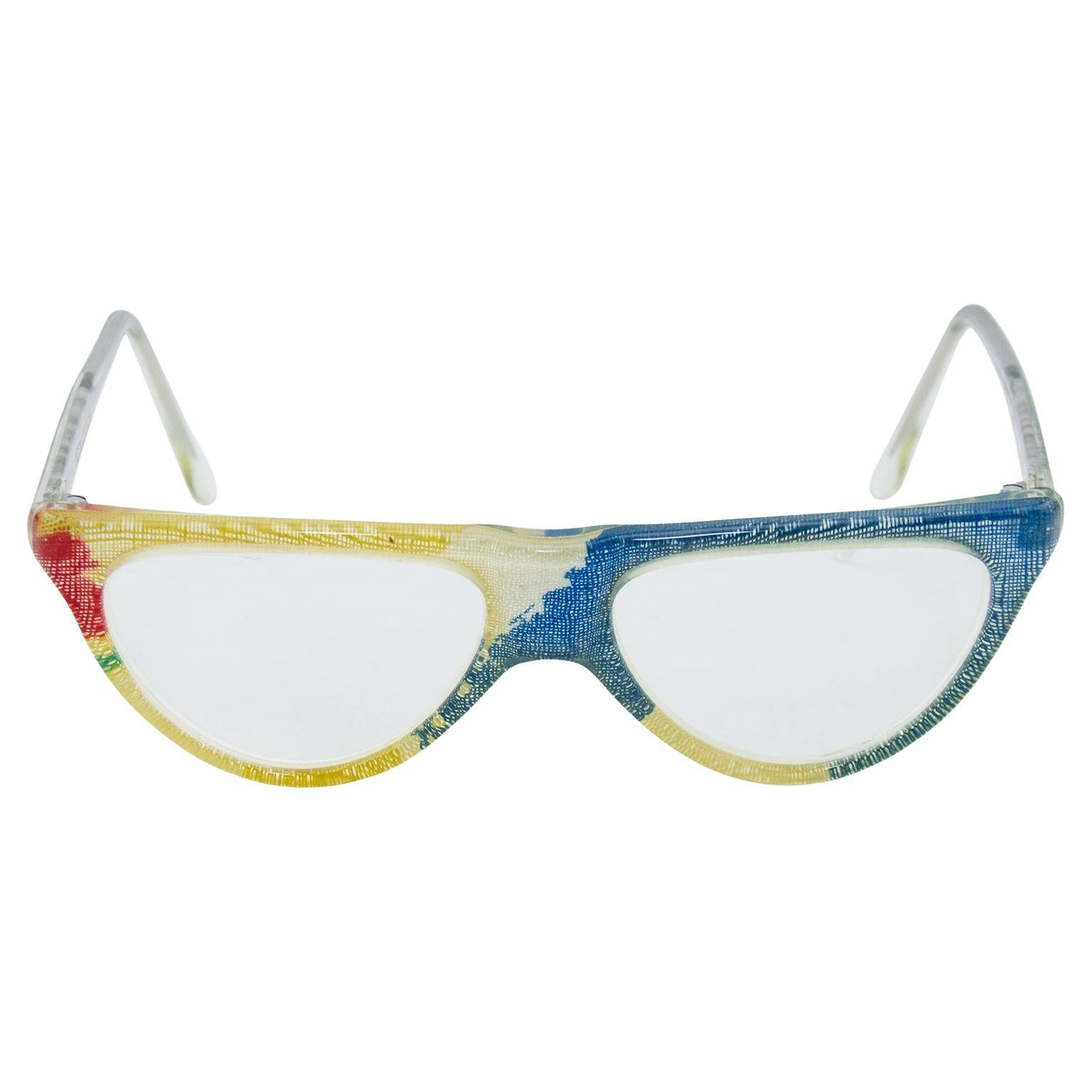 1980s Betty Jackson Blue, Yellow and Red Glasses  For Sale
