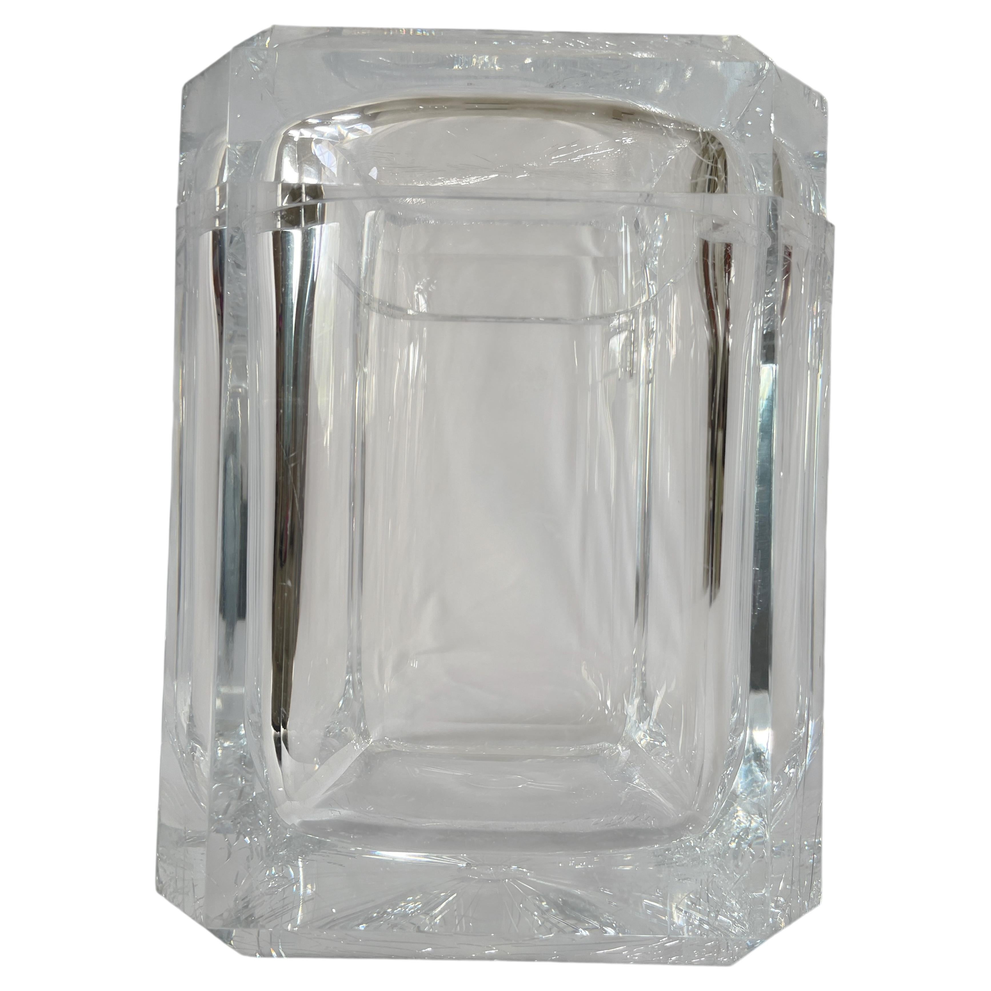 Post-Modern Beveled Lucite Ice Bucket In Style Of Alessandro Albrizzi