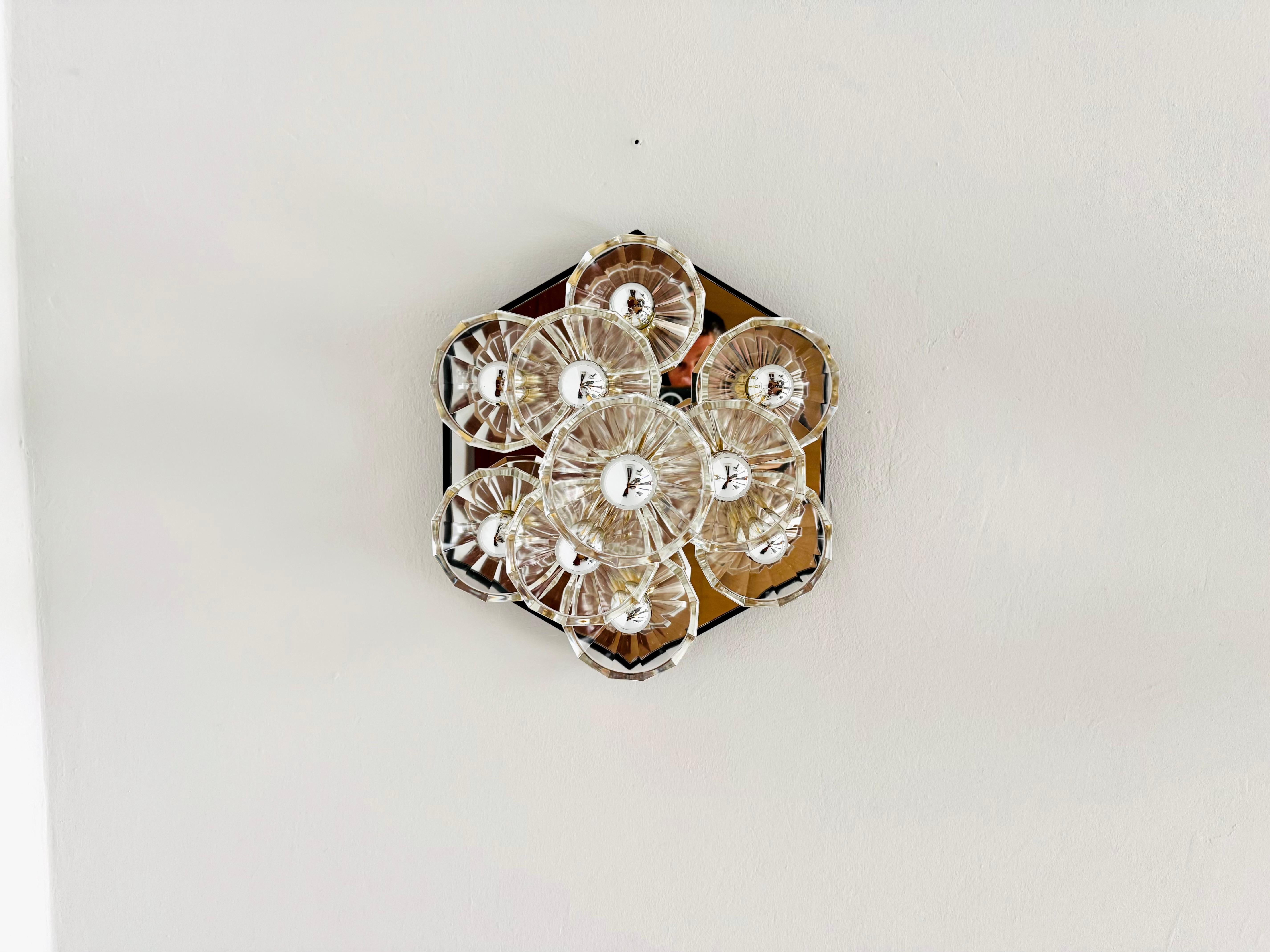 Métal 1980s Bicolor Glass Flush Chandelier by F. Fabbian en vente