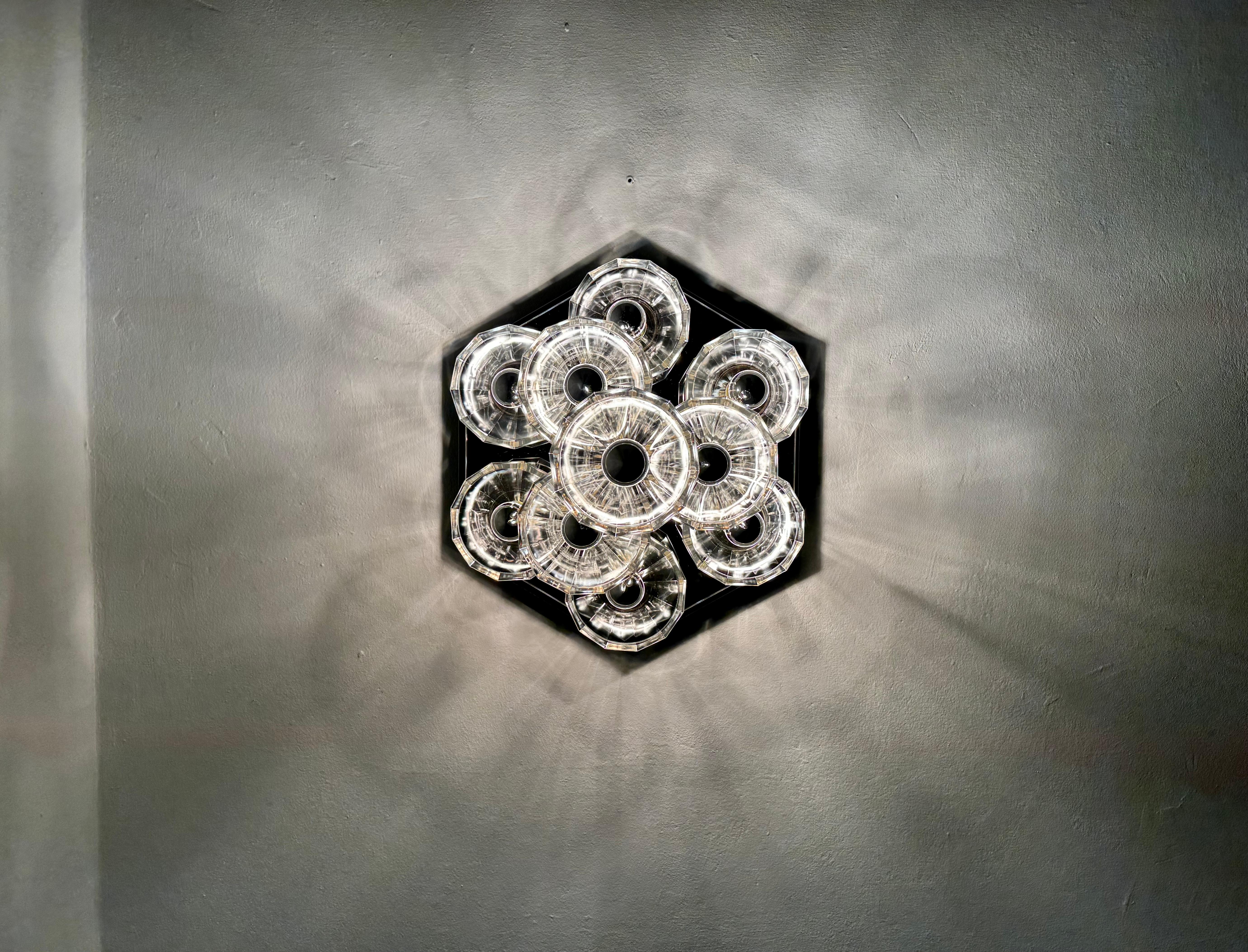 1980s Bicolor Glass Flush Chandelier by F. Fabbian en vente 1