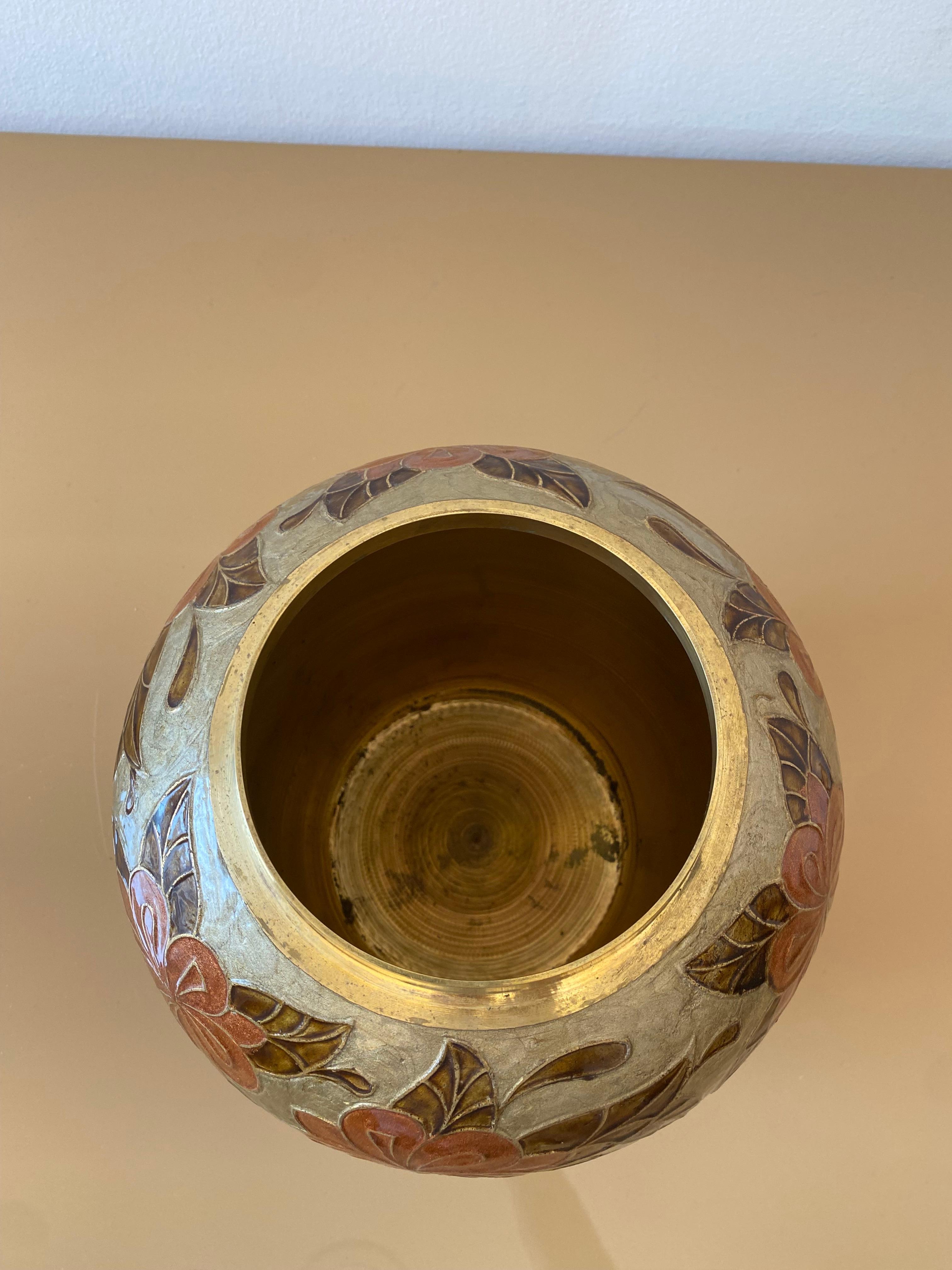 1980er Jahre Großes Messing Cloisonne emailliert Chinoiserie Ingwer Jar Tisch Vase Exotisch #1 im Angebot 5