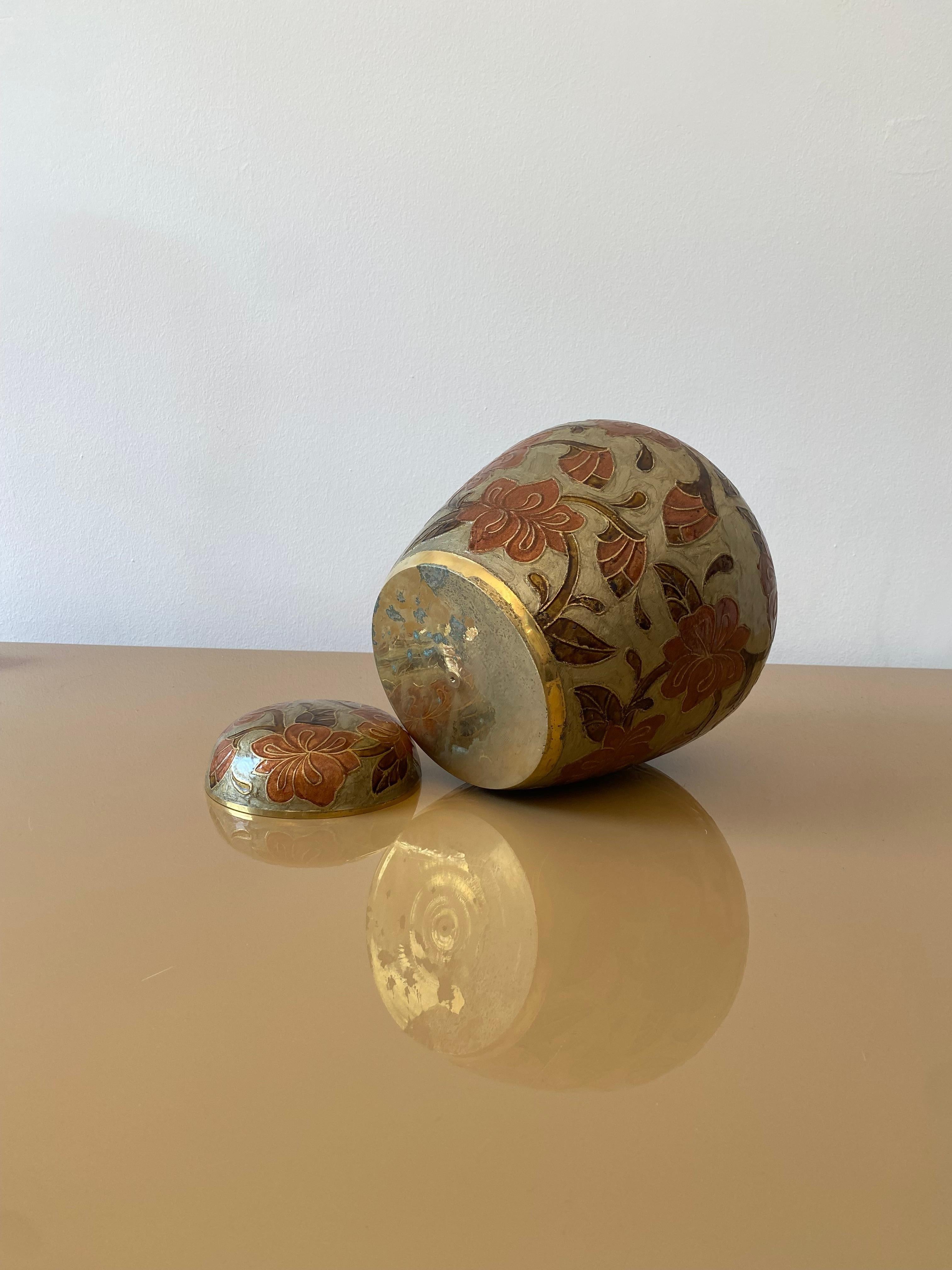 1980er Jahre Großes Messing Cloisonne emailliert Chinoiserie Ingwer Jar Tisch Vase Exotisch #1 im Angebot 10