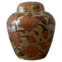 Grande vaso da tavolo in ottone Cloisonne smaltato Chinoiserie degli anni '80 Esotico #1