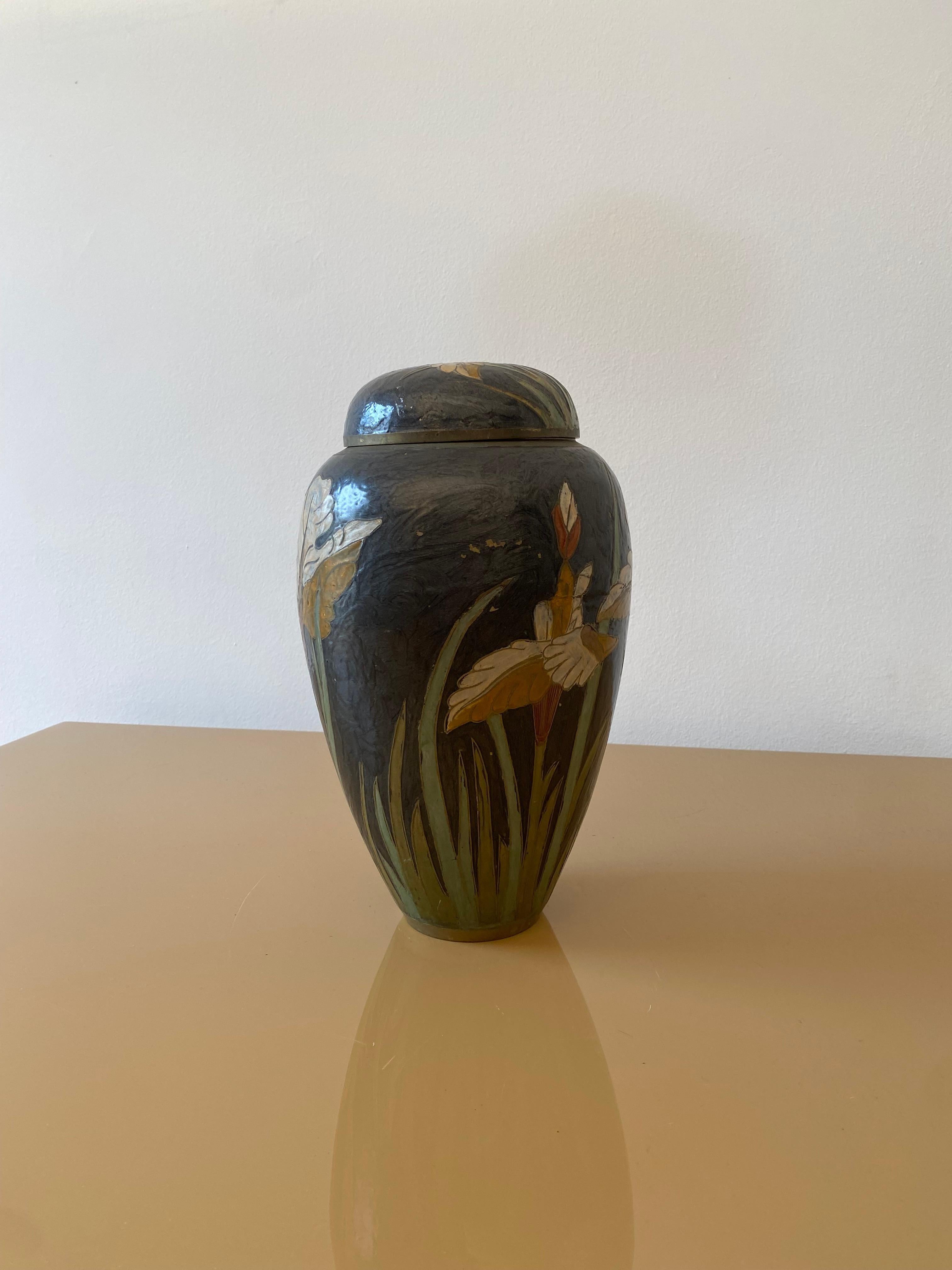 Grand vase de table exotique 2 des années 1980 en laiton cloisonné émaillé Chinoiserie Ginger Jar Bon état - En vente à London, GB