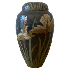 Gran jarrón de mesa de latón esmaltado con cloisonné de los años 80 Jarrón de jengibre exótico nº 2