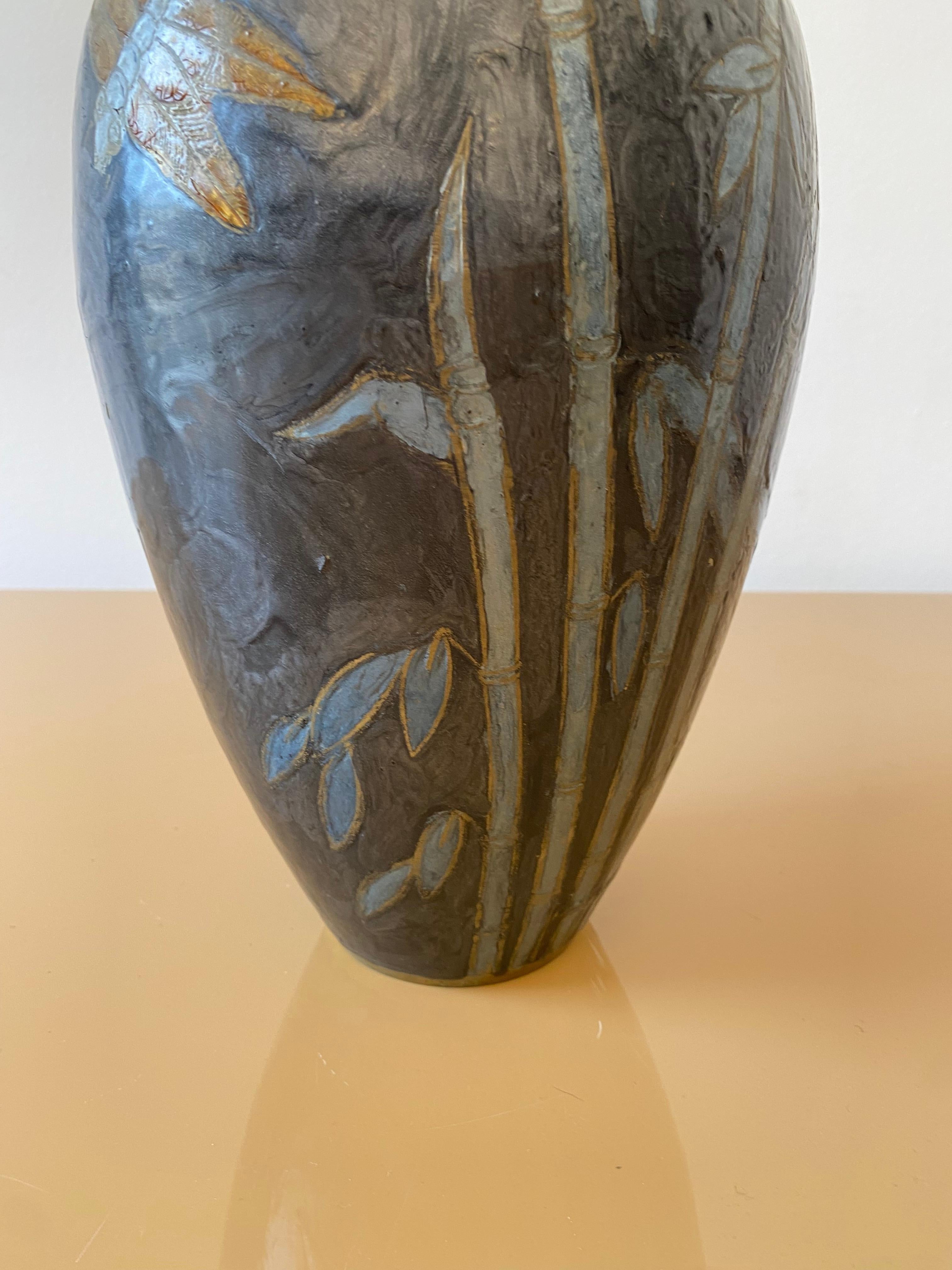 Fatto a mano Grande vaso da tavolo in ottone Cloisonne smaltato Chinoiserie del 1980 Vaso da tavolo esotico #3 in vendita