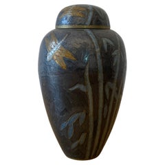 Gran jarrón de mesa de latón esmaltado con cloisonné de los años 80 Jarrón de jengibre exótico #3