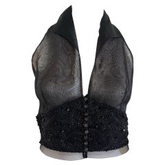 1980er Bill Blass Perlenbesetzte, durchsichtige Organza-Weste