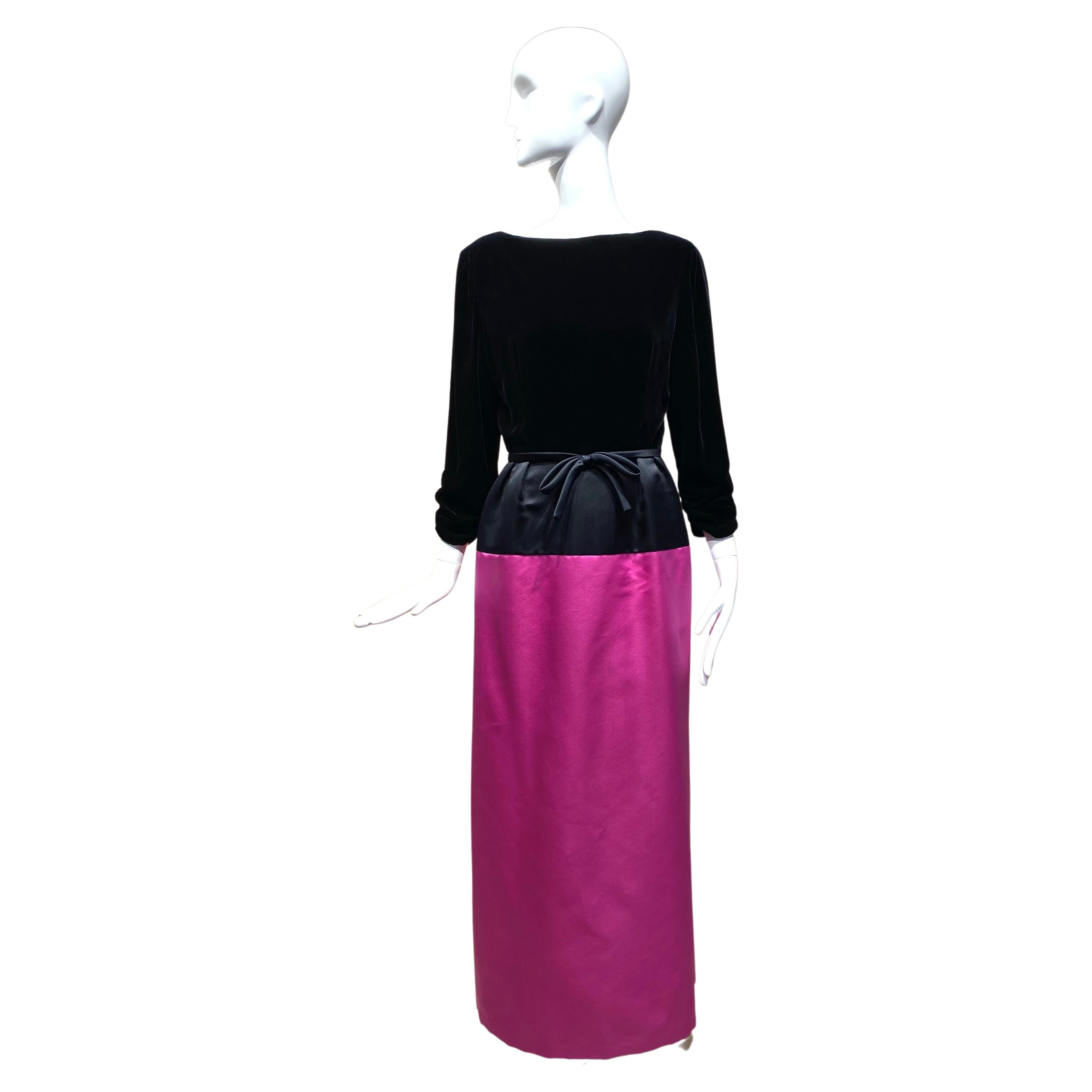 1980s Bill Blass Black and Pink Cocktail Dress For Sale